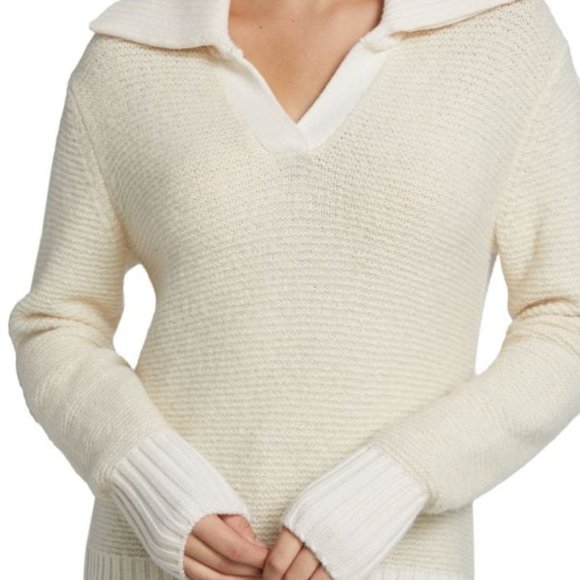 Veronica Beard Brogan Spread Collar Knit Sweater in Ivory Wool Alpaca Cashmere - Picture 2 of 13